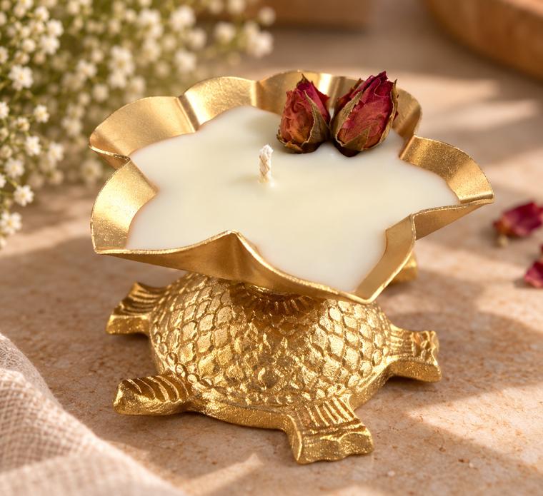 Golden tortoise diya candle